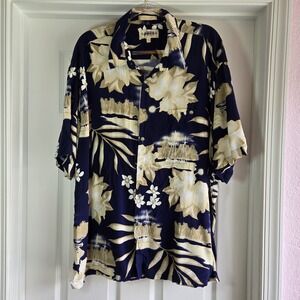 Campia Moda Vintage Hawaiian Shirt Blue And Tan Size XXL Rayon‎ Button Down